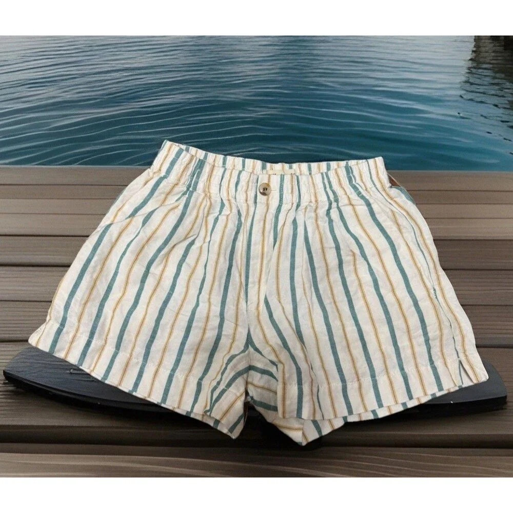 Madewell Stripe‎ Linen Blend mini Shorts Women's XS (Inseam4) Off OLDSTOCK